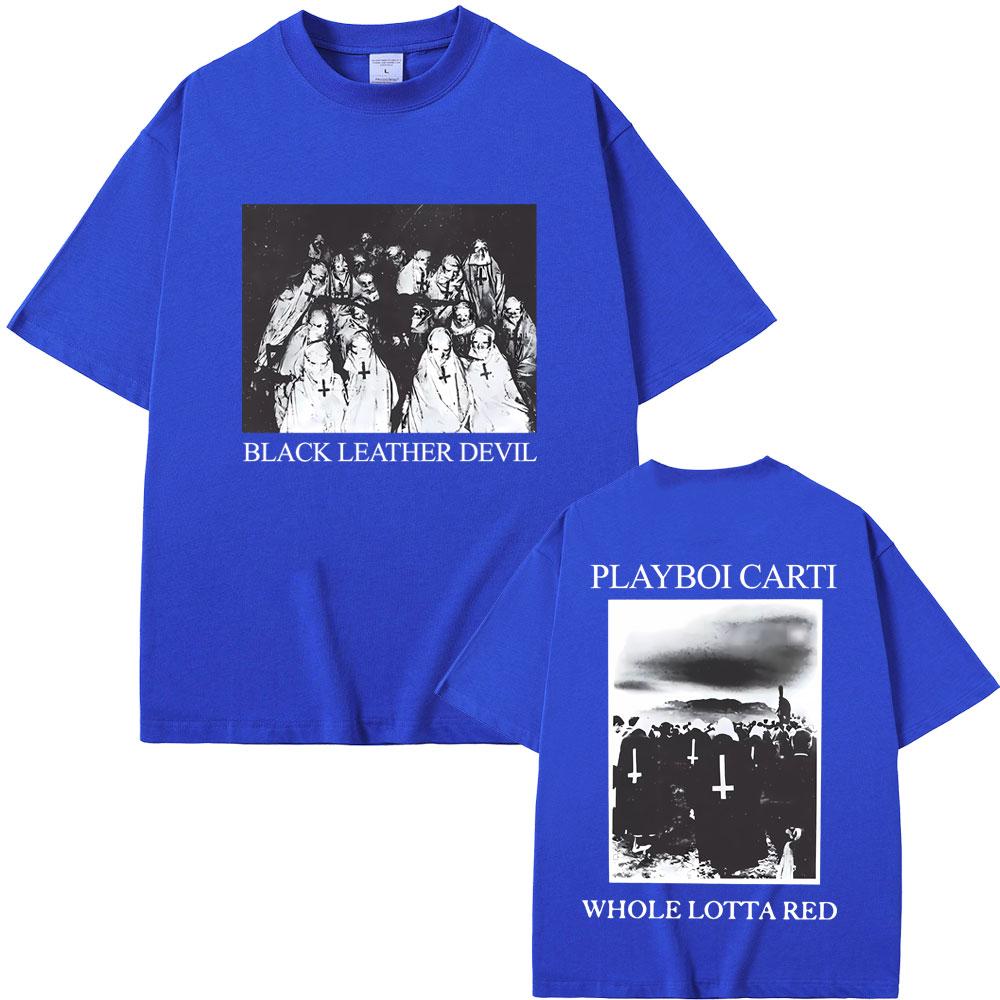 Rapper Playboi Carti Black Leather Devil Whole Lotta Red Graphic T Shirt Men Vintage Oversized Tshirt Cool Hip Hop Opium T-shirt