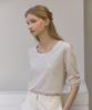 OURHOPE Logo Stripe U-Neck Sleeve T-Shirt - Beige