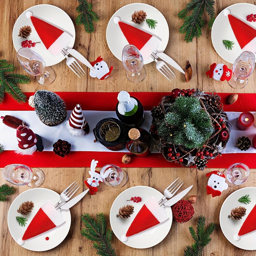 Christmas Knife & Fork Hats 10pcs- 2.36x4.72inch Red Mini Hats for Wine Bottles - Festive Table Decorations