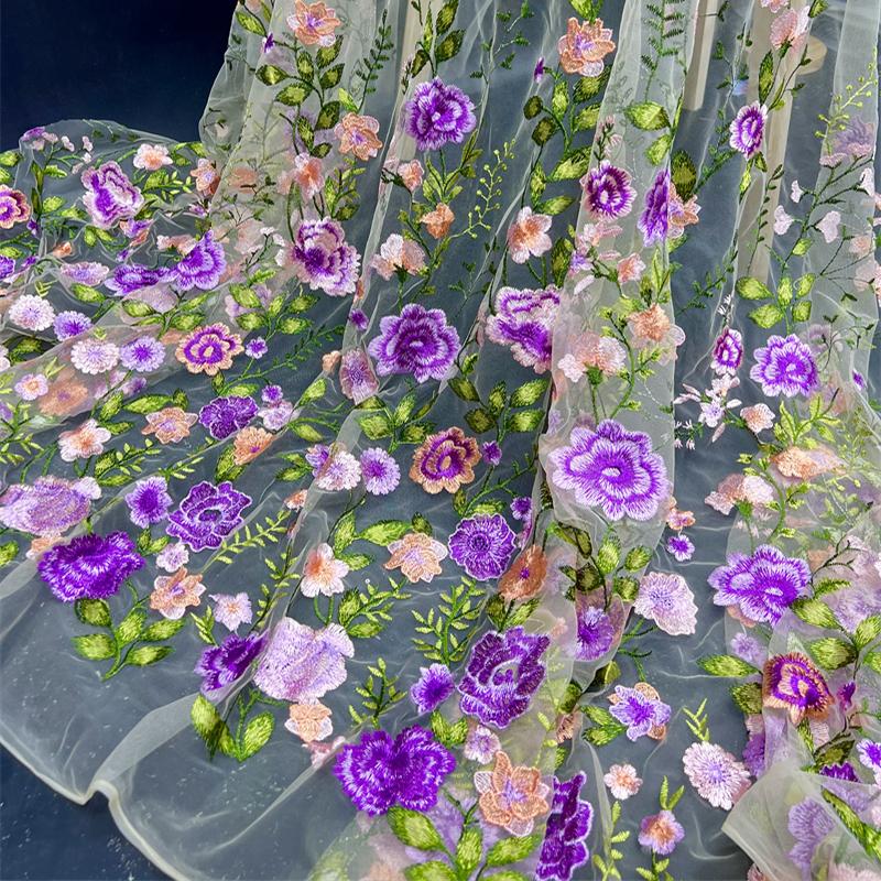 1/2/3 Yard 3D Blumenstickerei Rosenblumenstoff Elegant Tüllspitze Stoff DIY Nähen Braut-Hochzeitskleid Bühnenkostüm Handwerk