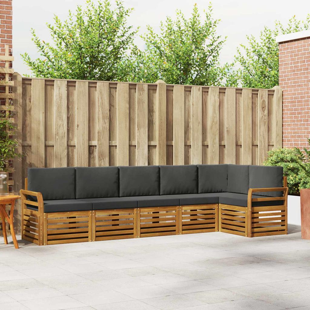 Corner Sofa Set 6 pcs Natural and Anthracite Solid Acacia Wood
