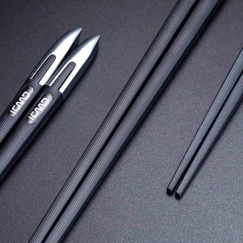 Black Alloy Chopsticks Set 5 Pairs Luxury Chinese Cooking Non-Slip Chopsticks Set
