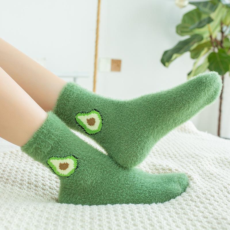 Kawaii Women Fruit Fluffy Socks Thermal Fuzzy Socks Female Ladies Fashion Warm Avocado Cherry Eggplant Floor Sleep Sock