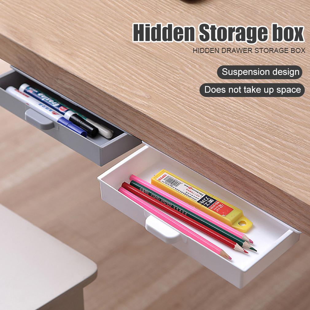 Self-Adhesive Hidden Storage Box Under the Table Makeup Organizer Under Desk Storage Drawer Organizer Box Stationery Storage