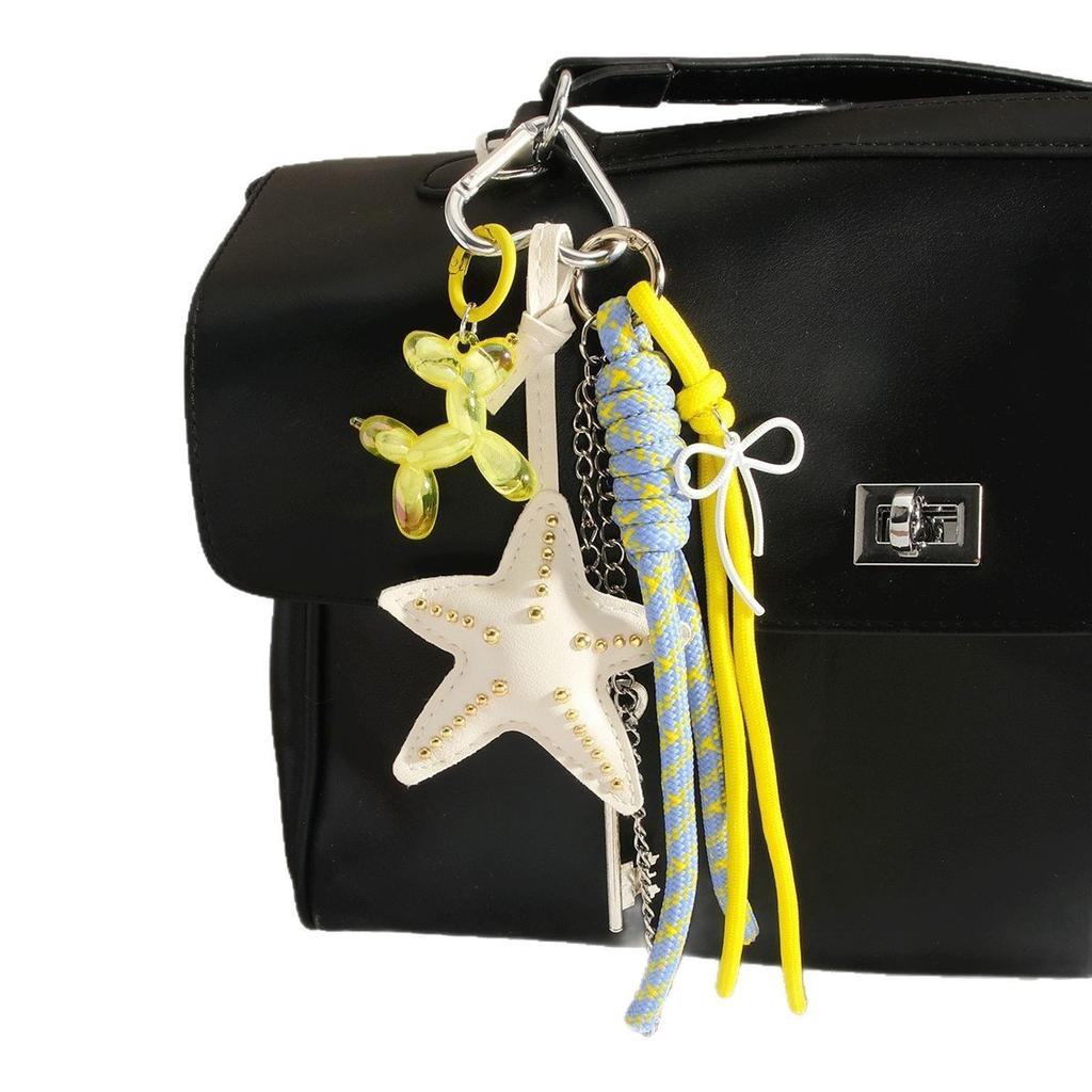 Internet celebrity personalized starfish key fringed balloon dog versatile pendant keychain woven rope bag pendant gift