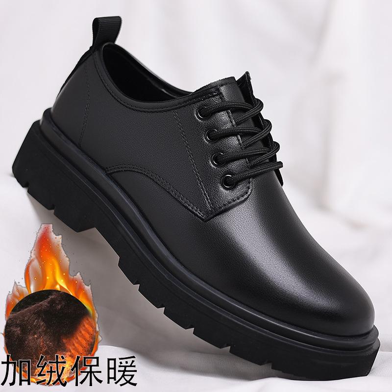 Men's Leather Shoes Spring British Platform Casual Derby Shoes Men's Dress Wedding Black Low Top Martin Boots 22717