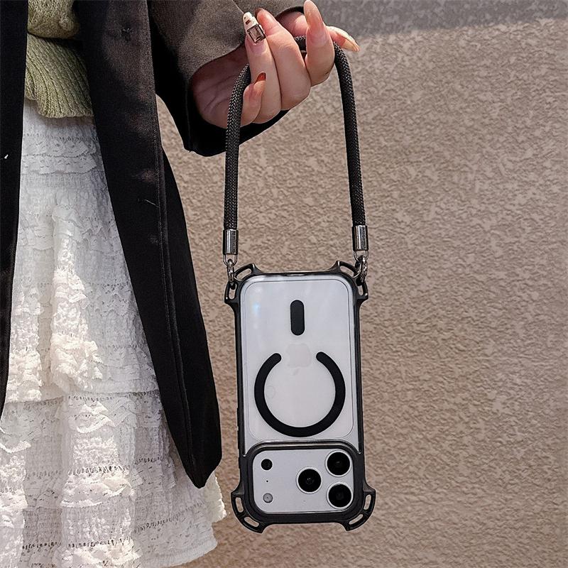 Crossbody Necklace Strap Lanyard Clear Magnetic Case For iPhone 17 16 14 15 12 13 Pro Max 16Plus 11 For Magsafe Shockproof Cover