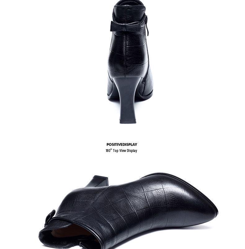 Botine de damă cu vârf ascuțit și toc gros, toamnă/iarnă 2025, botine Martin din piele moale cu căptușeală din lână