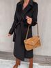 2024 Women's V-Neck Long Woolen Coat: Stylish Spring/Autumn Overcoat with Tie
