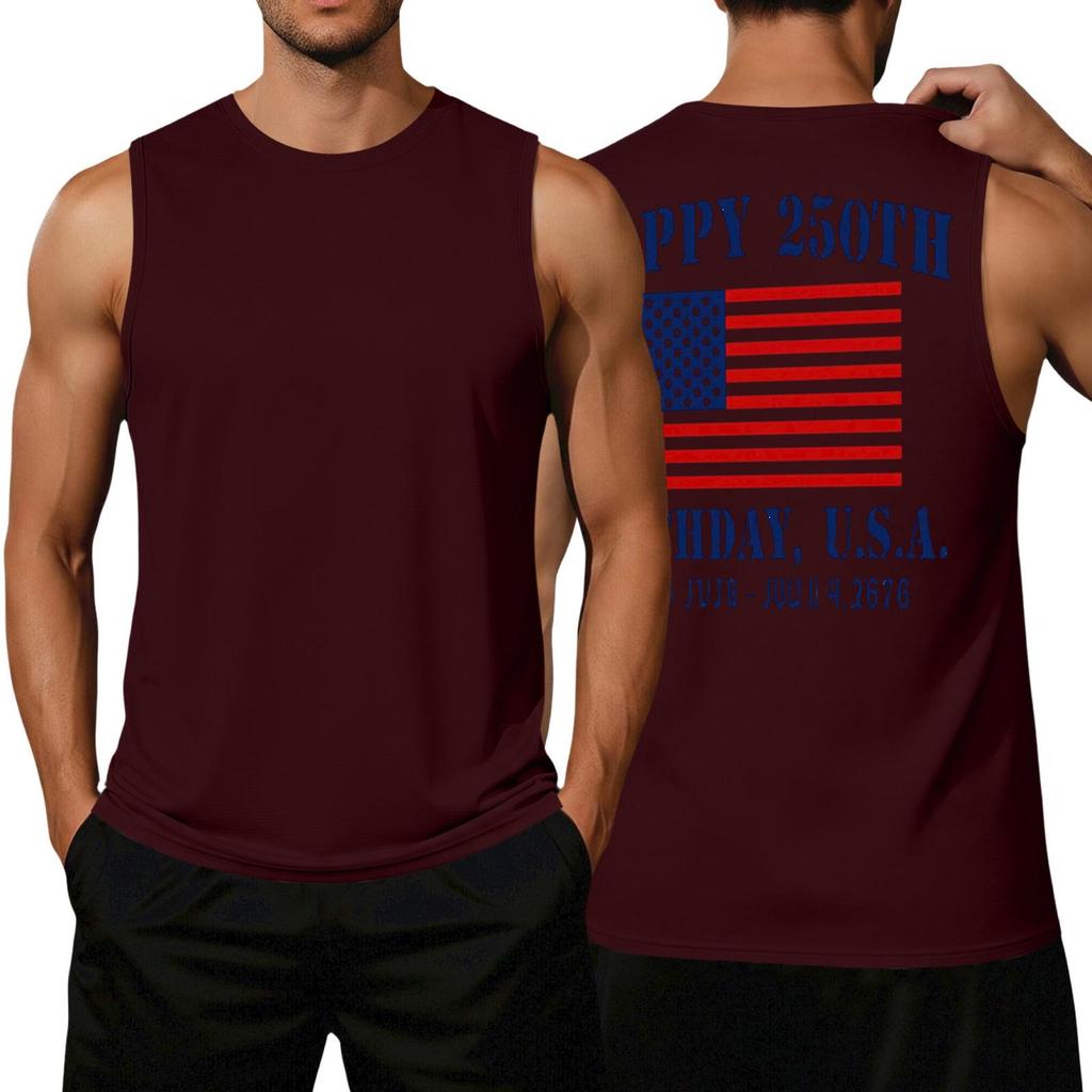 Men's Loose Fit Sleeveless Casual Tank Top with Flag Print Comfortable Athletic Muscle Shirt for Summer Outdoor Activities