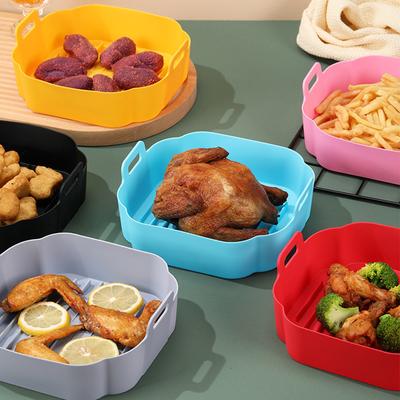 Non-stick Silikonkruka för Airfryer Återanvändbar Airfryer Silikonbricka Bakkorg Rektangulär Airfryer-insats Livsmedelssäker Köksredskap