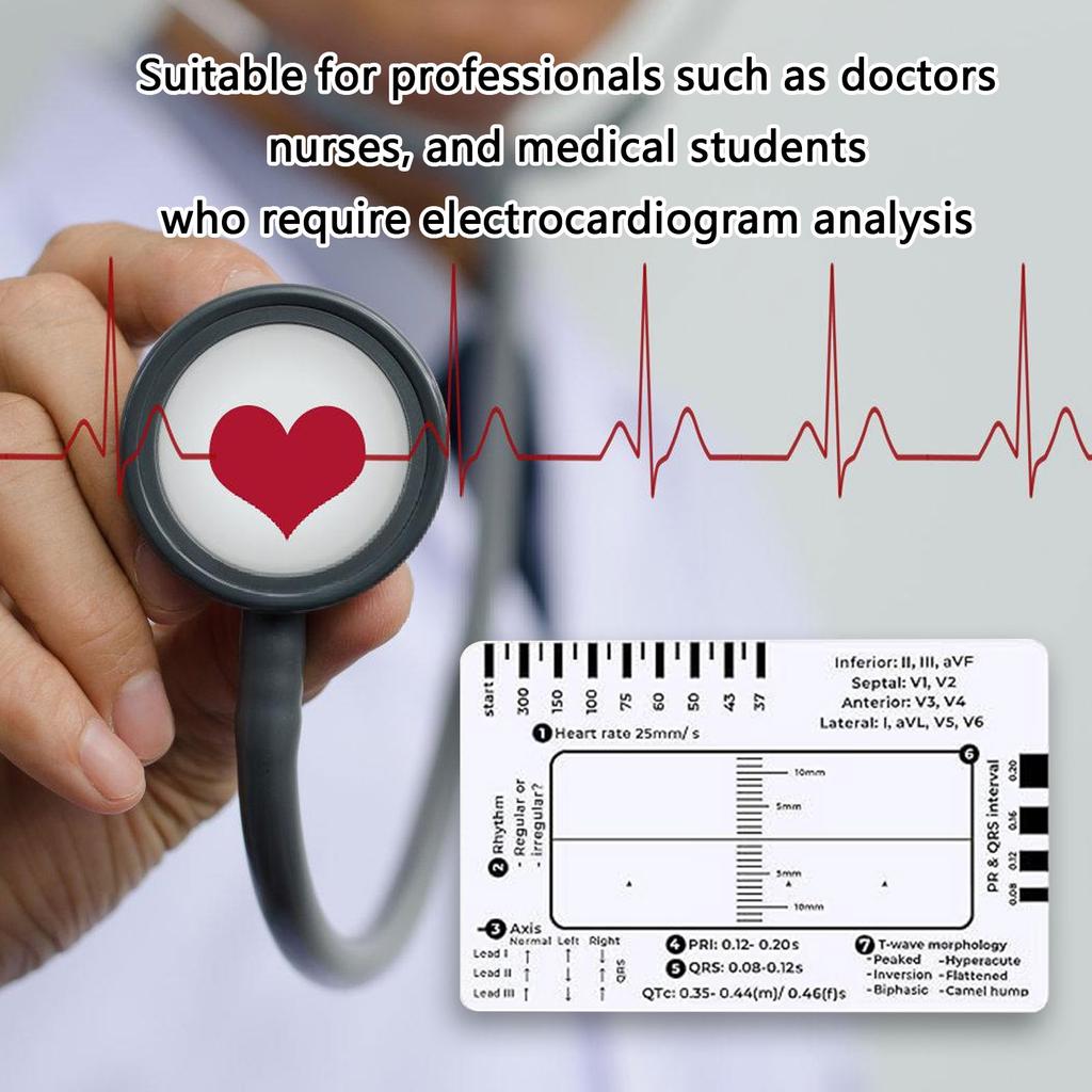 ECG 7 Step Ruler Card Portable Pocket ECG Interpretation Tool 7 Step Ruler Card Device for Quick & Accurate Measurements