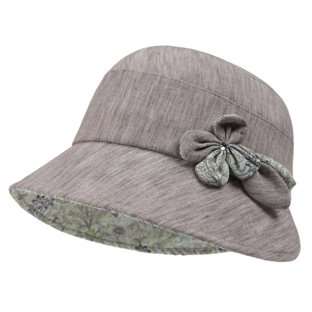 New Wide Brim Bucket Hat Breathable Fabric Flower Design Sun Hat Foldable Wide Brim Hat Outdoor Activities серый