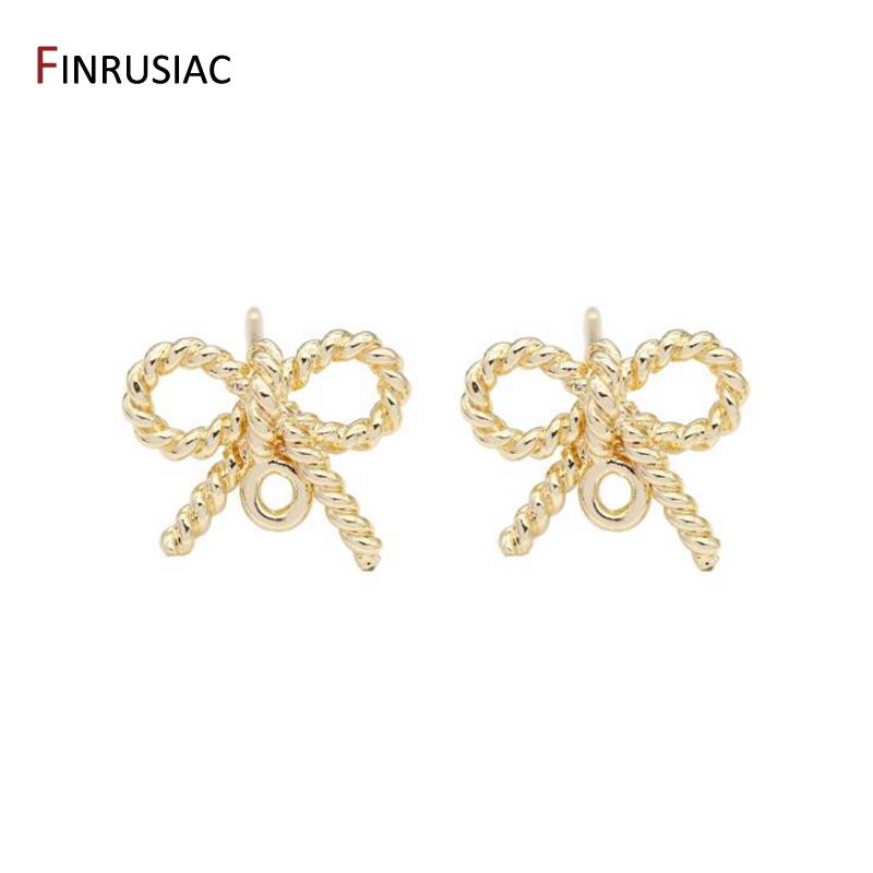 

10*13mm 14K Gold Plated Cute Bow Earring Post Earring Hooks Findings DIY Jewelry Making Accessories Wholesale 1 Pair