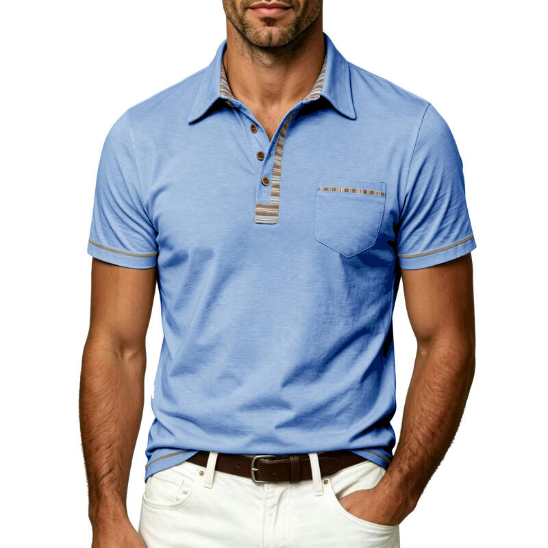 Men's Short Sleeve Polo Shirt Solid Color Casual Tops Breathable Business T-Shirt for Summer