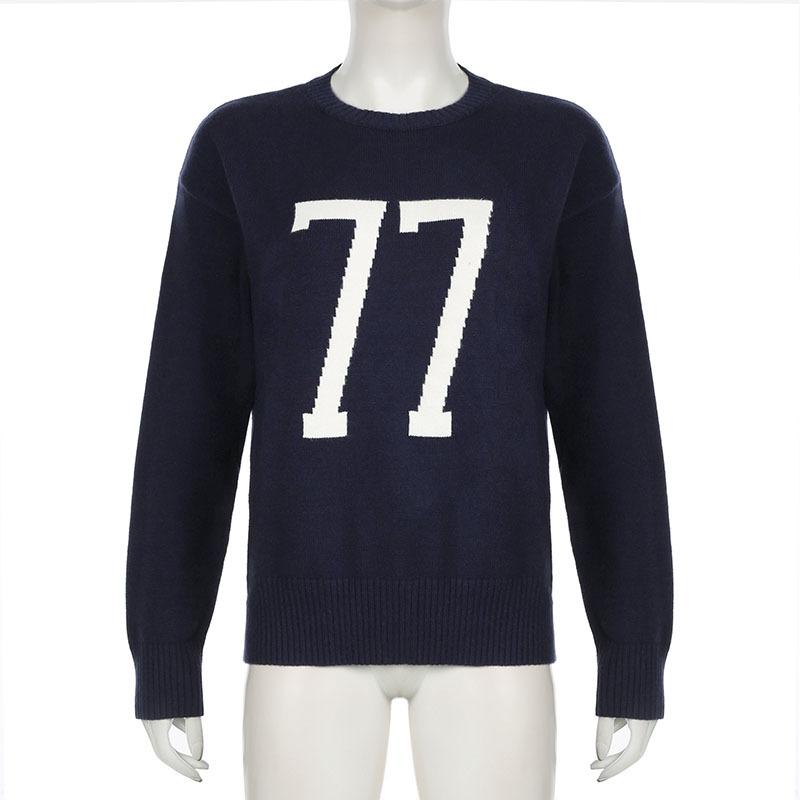 

VAYLA Свитер-пуловер с круглым вырезом и цифровым принтом в стиле колор-блок, свободного кроя, повседневный, универсальный, облегающий трикотаж XL синий