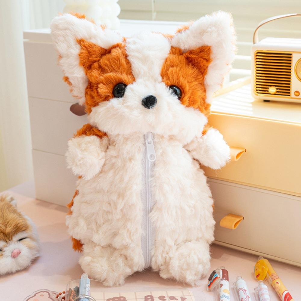Simulated Little Dog Doll Pencil Bag Plush Little Dog Pen Pouch Dog Doll Stationery Bag  Stationery