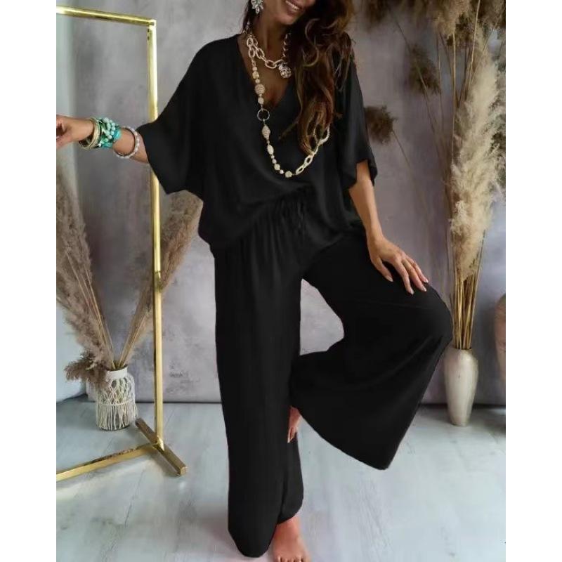 Women's Office Casual Suit Short Sleeve + Long Pants 2 Piece Set