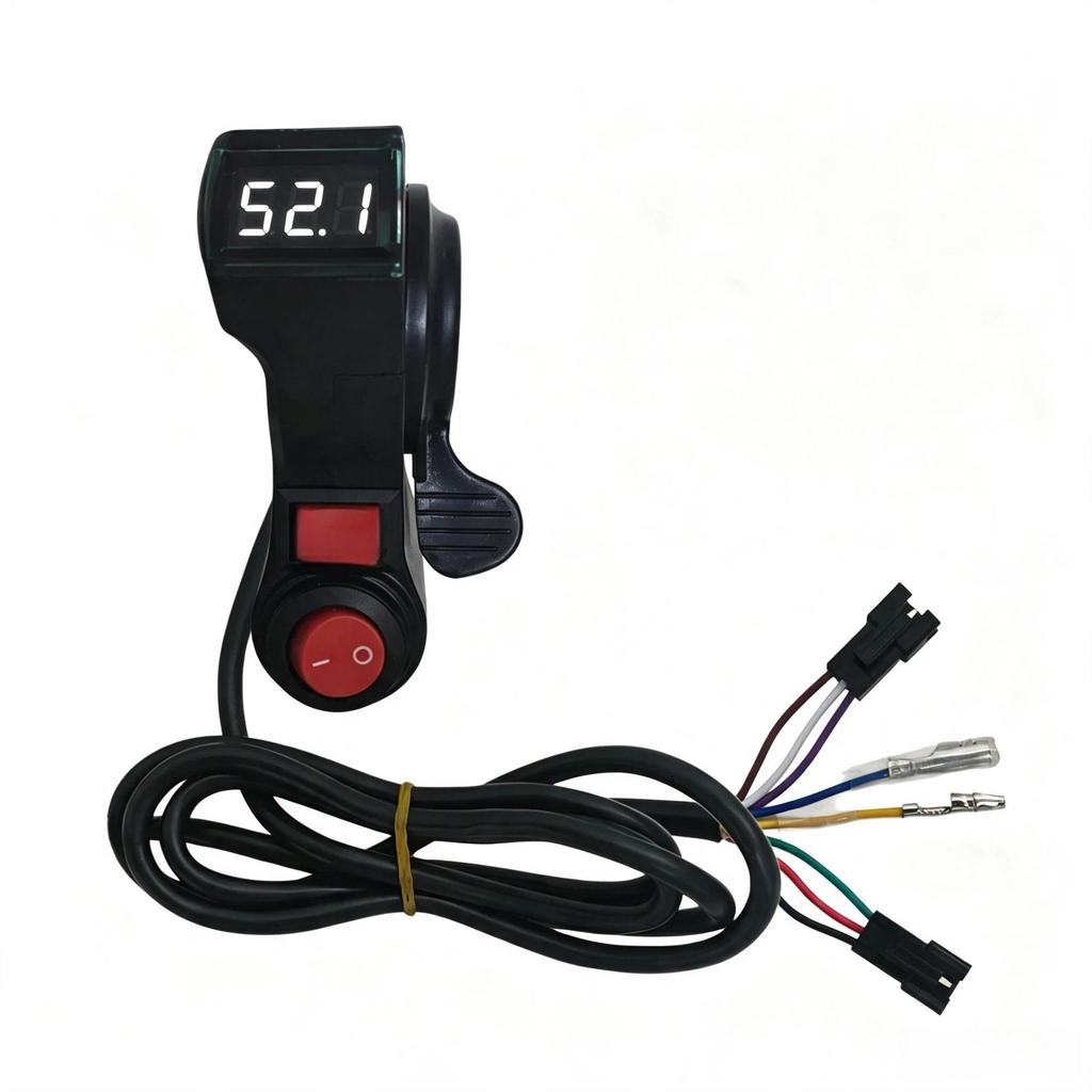 White Thumb Grip Switch with Three-Speed 123V Digital Display for Electric Scooter Throttle Twist Grip.