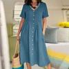 Fashion Loose Shirt Dress Solid Color High Waist Large Size Single-breasted A-line Summer Party Dress V Neck Elegant Casual Simple Slim Fit Clothing