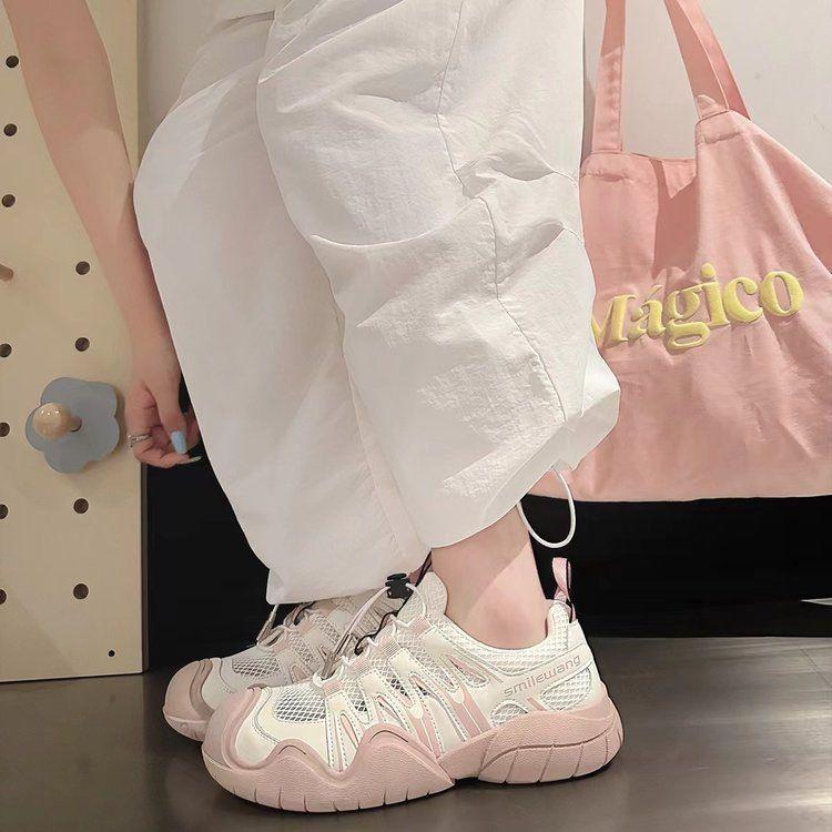 

Ультралегкие эластичные уродливо-милые японские туфли для широких ног, женские осенние новые парусиновые сетчатые туфли, женские повседневные 40 розовый