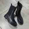 Fashion Shoes Woman England Style High Street Retro 2025 Autumn Winter Cowhide Chelsea Boots Women Casual Fashion Black Platform Boots