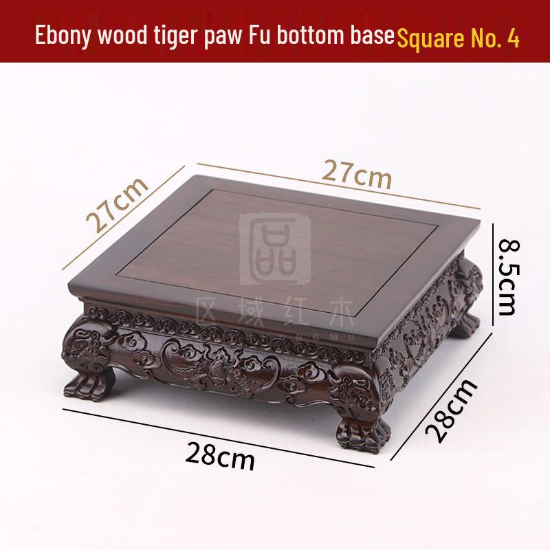 Ebony Rosewood Jade Bonsai Buddha Vase Base - Carved Solid Wood Ornament Stand