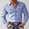 Camisa Social Masculina Casual Bordada Floral Manga Longa Botão Camisa Ocidental