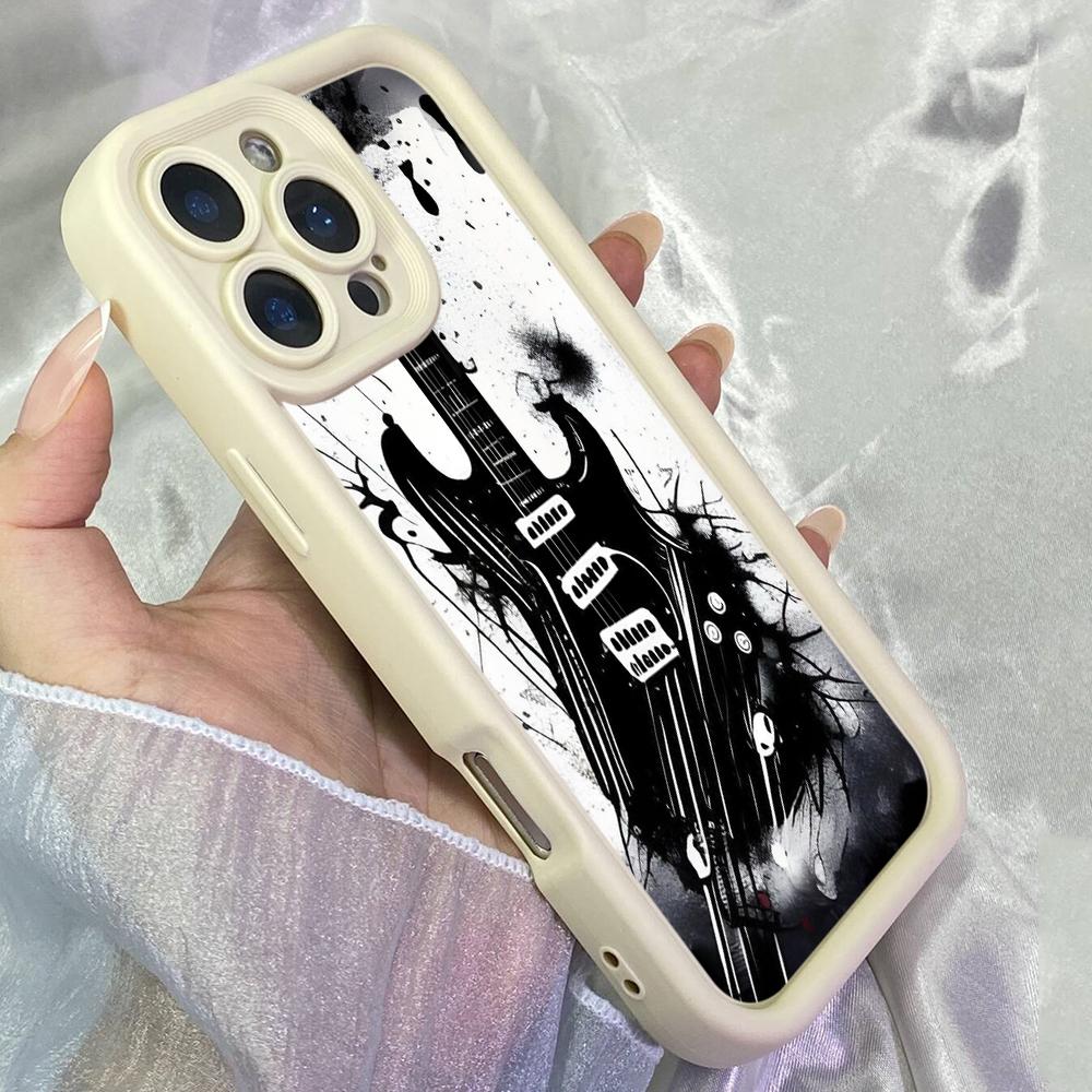 JT229 Electric Guitar Black and White Art for iPhone 17 16 15 14 13 Pro Max Samsung S26 S25 Ultra A17 A16 A07 A56 A36 Xiaomi 15T Redmi 15c Soft Case