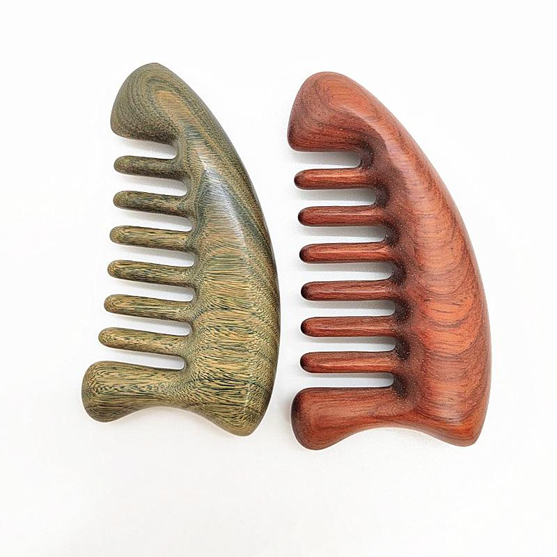 Sandalwood Comb - Green Sandalwood & Rosewood Massage Comb - Wide Tooth Comb for Meridian Acupressure & Curly Hair