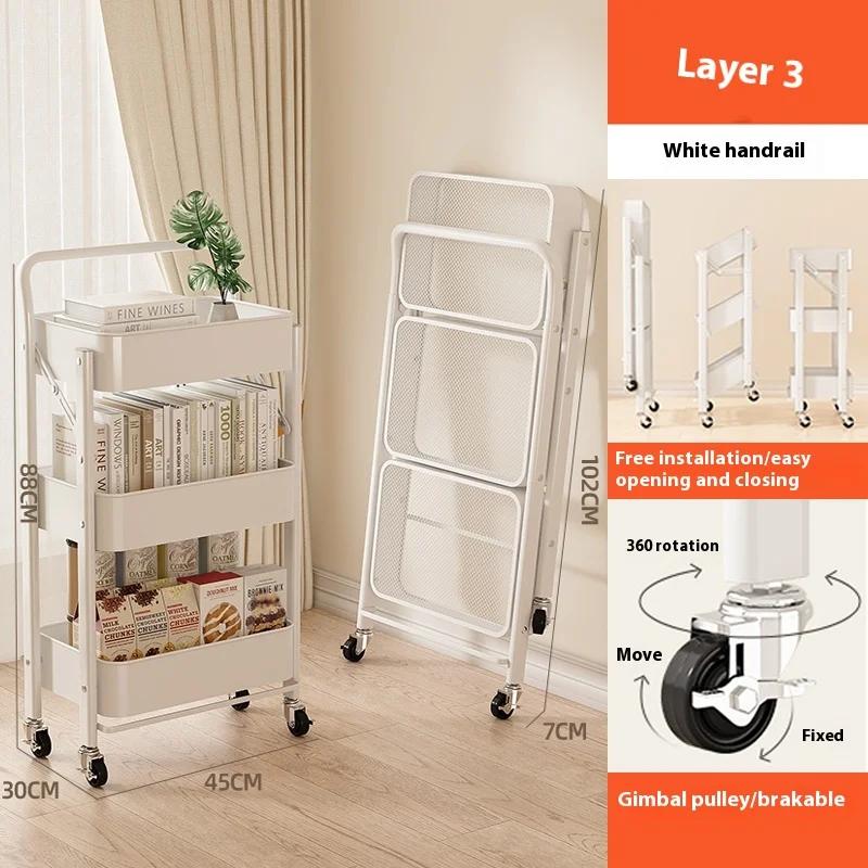 For Hot Selling Foldable Trolley Storage Shelf Multi-layer Trolley Organizer Mobile Cosmetics Snack Storage Rack Bathroom Shelf