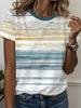 Retro Contrast Stripe Printed Short-sleeved T-shirt, Suitable for Daily Casual Wear and Comfortable Fit