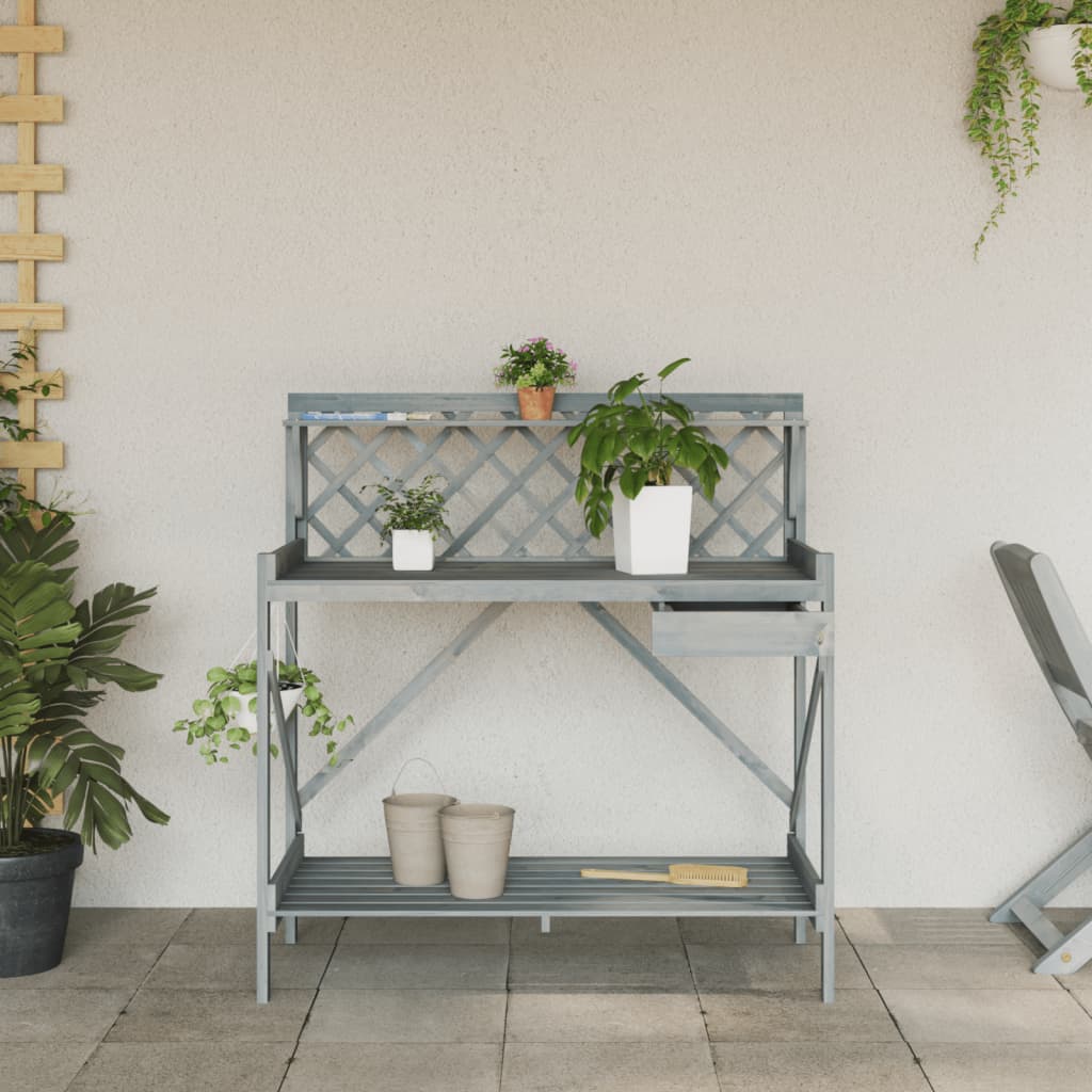 Vidaxl Garden Table With Trellis, Grey, Solid Fir Wood