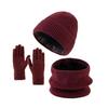3Pcs/Set Winter Hat Scarf Gloves Set Solid Color Windproof Brimless Hat Neck Warmer Touch Screen Gloves Set