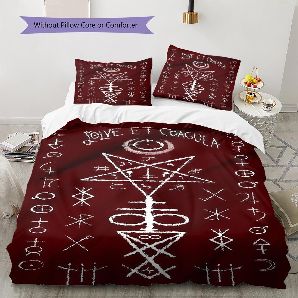Pościel z Wzorem Symbolu Szatana, Zestaw Kołdry Poszewka na Kołdrę Poszewka na Poduszkę Domowy Prezent Urodzinowy (1 * poszwa na kołdrę + 2 * poszewki na poduszki, bez rdzenia)