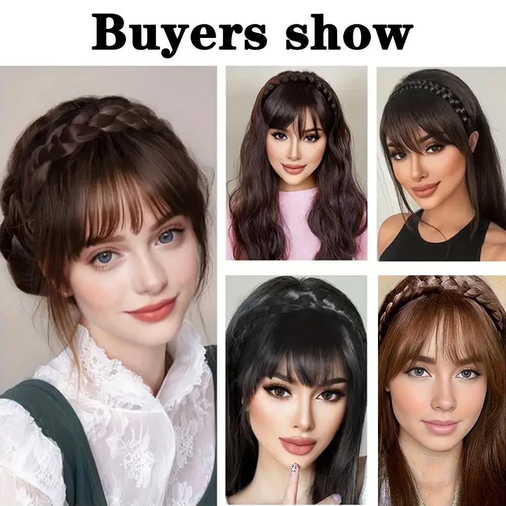MERISIHAIR Cobertura Sintética Curta para a Testa Invisível Espessa Franja Natural Postiço Elegante Faixa Trançada Feminina Com Franja