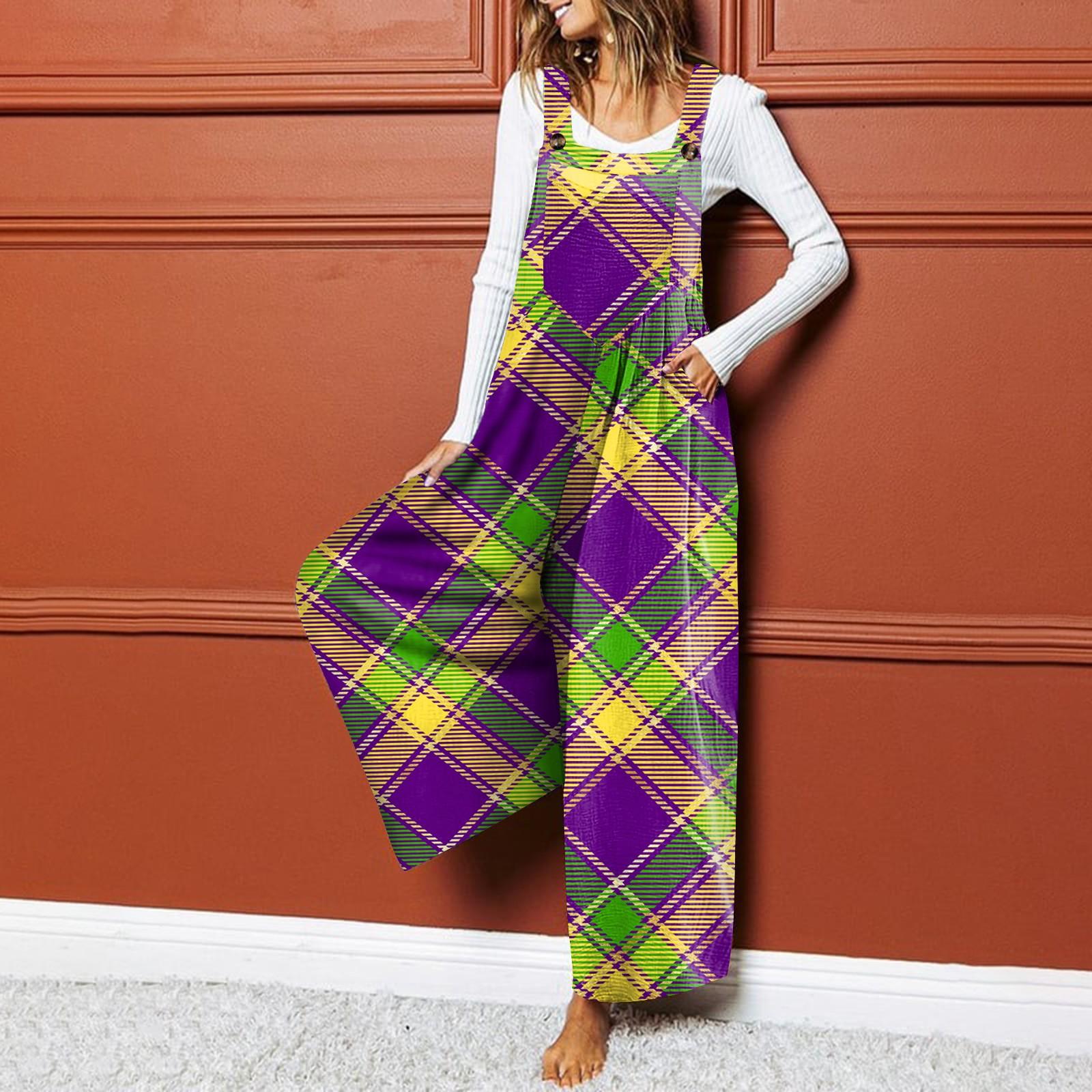 

Широкий комбинезон для женщин, повседневный свободный комбинезон без рукавов с принтом и пуговицами, длинные брюки, комбинезон с карманами S фиолетовый