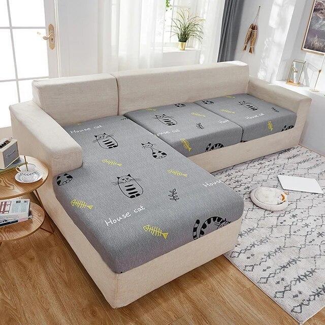 Sofa-Sitzkissenbezug für Wohnzimmer, Stretch-bedruckter Sofa-Schonbezug, L-förmiger Ecksofa-Bezug, Funda-Sofa, elastischer Couch-Bezug