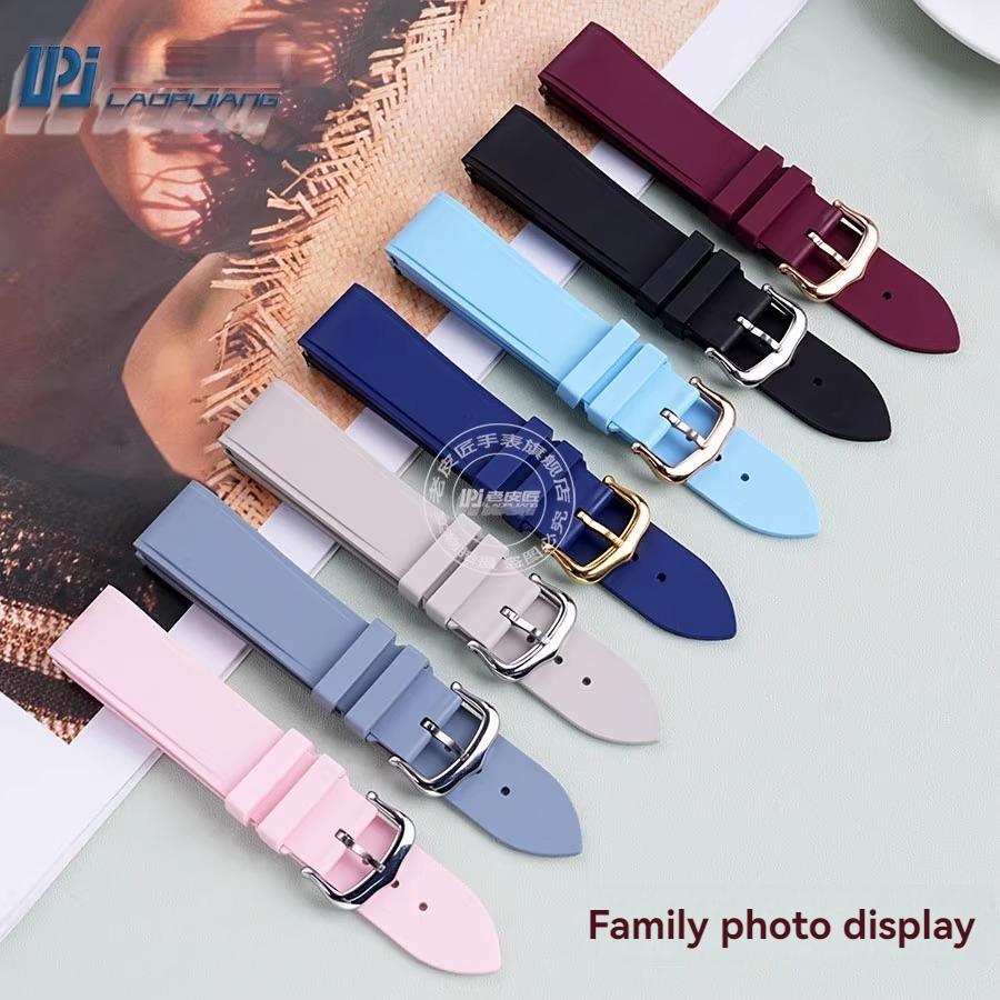 For Cartier Santos Dumont Female WSSA0032 Fluororubber Strap Pin Buckle Small and Medium Size FKM Rubber Watchband 15mm 17.5mm