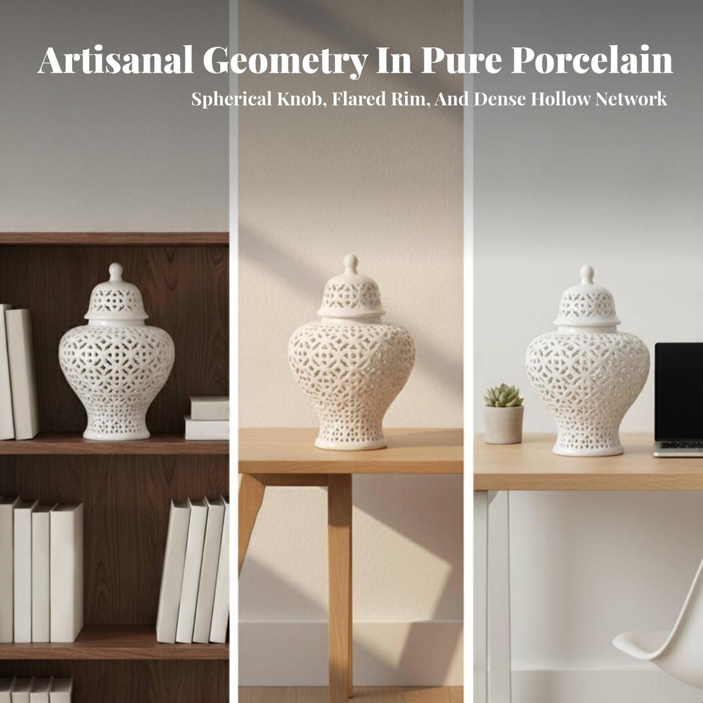 Hollow-Carved Decorative Jar Traditional Openwork Ceramic Elegant for Office