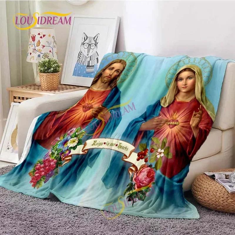 Kind Jesus and Blessed Virgin Mary Soft Christian God Flannel Art Faith Bed Comfortable Home Hiking Four Seasons Warm Blanket