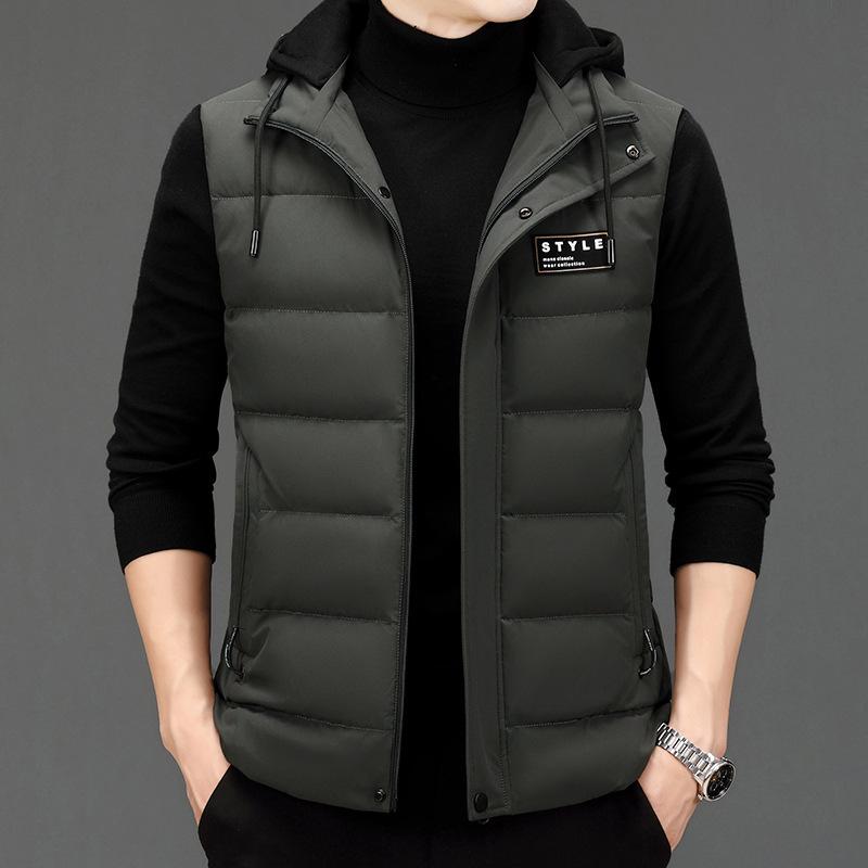 

Men s Thickened Hooded Zipper Vest – Winter Casual Solid Color Fashion Cardigan Medium-Large темно-зелений колір