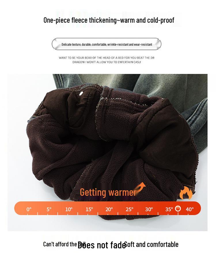 Girls' 2025 Korean Style Fleece-Lined Loose Wide-Leg Winter Jeans for Middle and Big Children