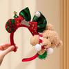 1 peça Tiara de Natal Ursinho Fofo com Orelhas Xadrez, Laço Vermelho e Verde e Pom-Pom - Acessório de Cabelo Festivo Macio e Confortável