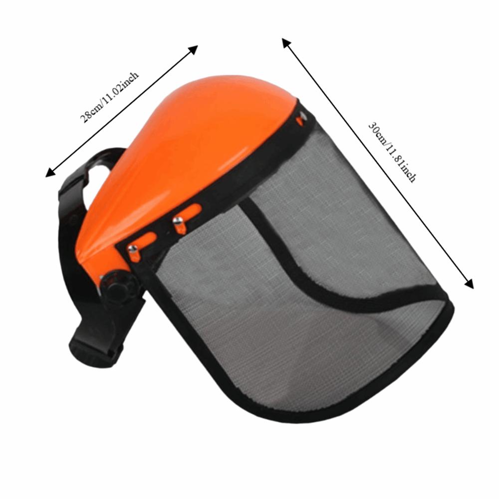 Orange Full Face Mesh Visor ABS+Iron Mesh Mower Helmet Durable Chainsaw Faceshield