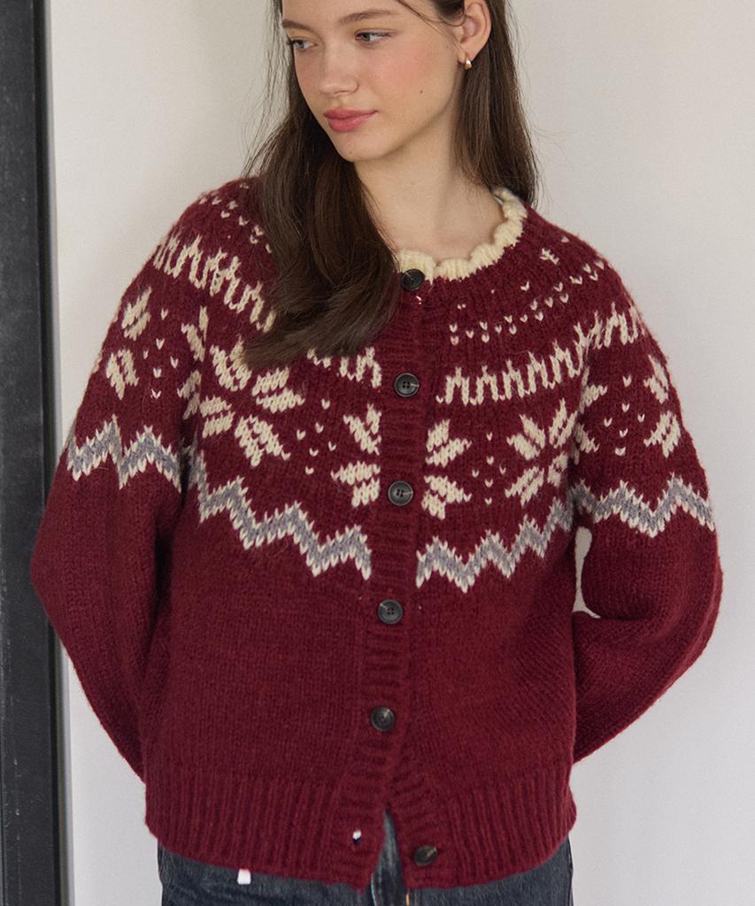 OURHOPE Flurry Alpaca Wool Nordic Cardigan - Red