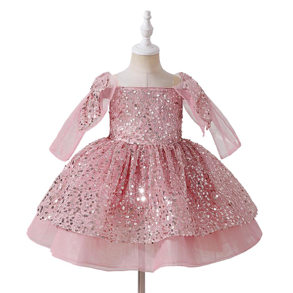 Girls' 2026 Formal Mesh Princess Dress with Big Bow and Puffy Skirt, Ideal for Runway and Performances.