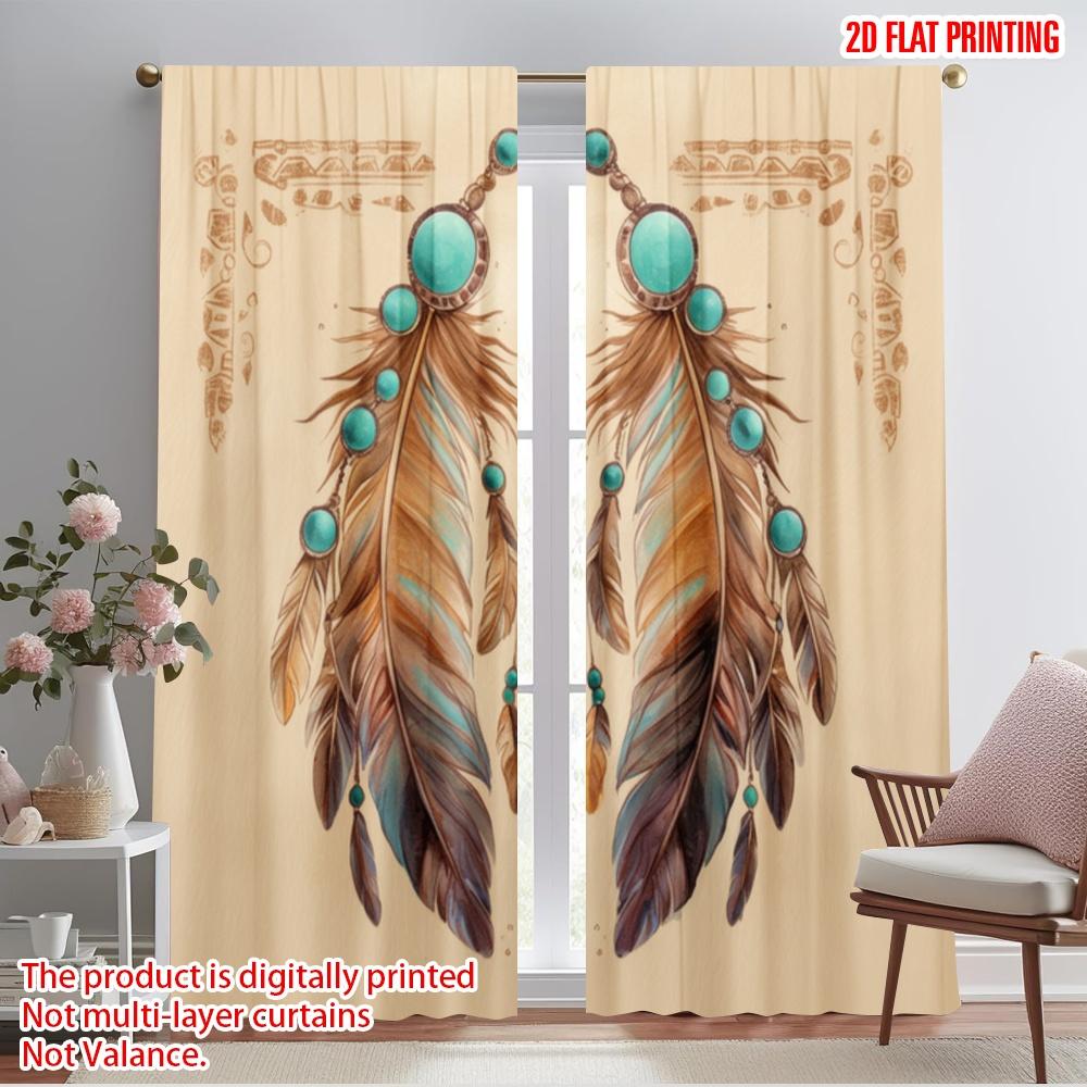 

2pcs,2D plane printing Minimalist Curtains Feathered Elegance (2) Polyester Easy Install (without rod) Art Deco Festive for 52.50×116.00 CM 2pcs
