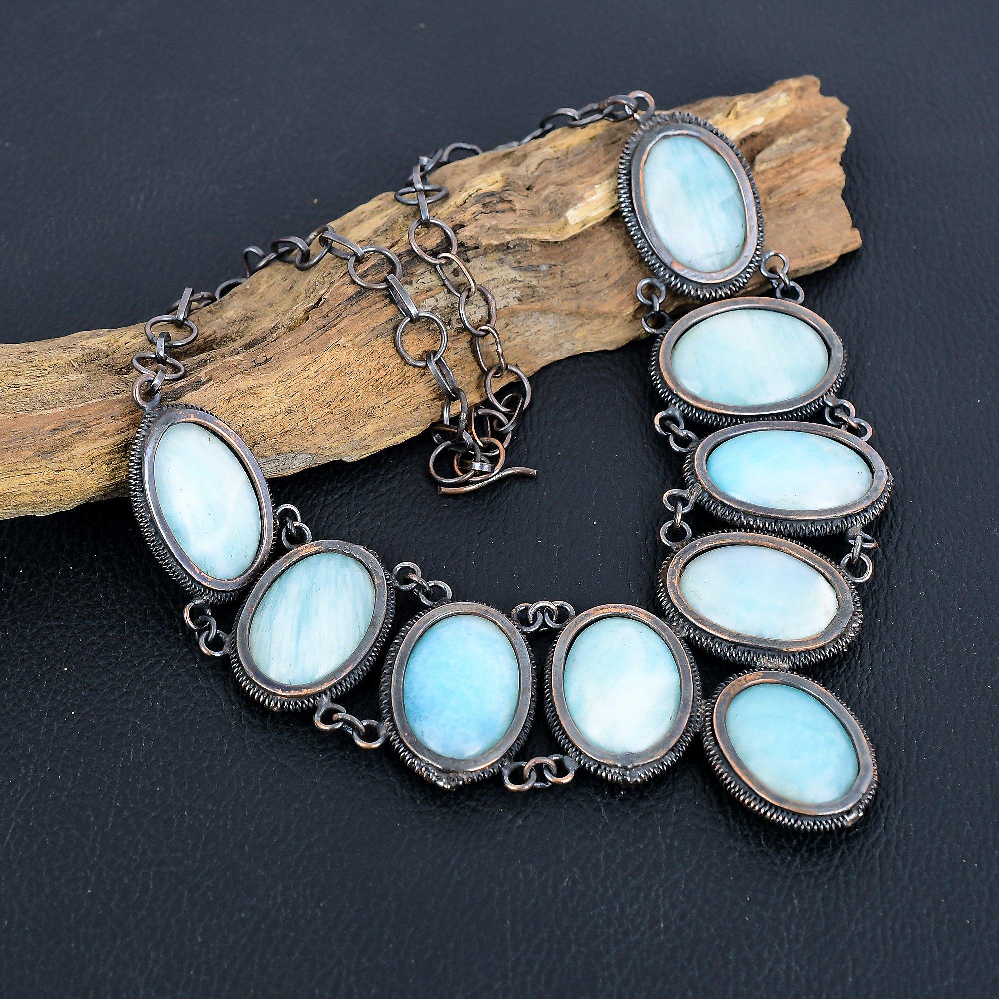 

Ожерелье из ларимара, обернутое медной проволокой 999 пробы, с регулируемой цепочкой, ожерелье из драгоценных камней ручной работы ко Дню памяти