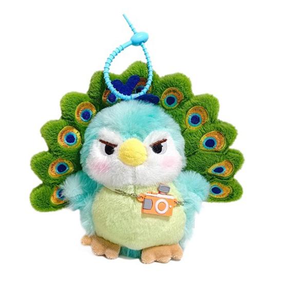 Green Peacock Plush Keychain, Creative Soft Stuffed Animal Backpack Charm, Cute Bag Pendant for Women Girls